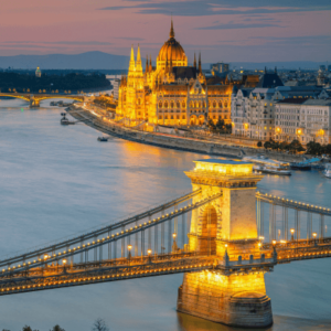 Breathtaking cityscape showcasing the iconic Chain Bridge seamlessly blending historic architecture and vibrant urban life