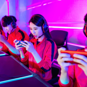 Esport gamers playing mobile game