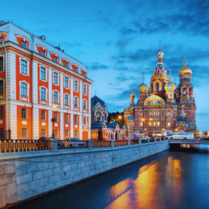 Stunning St. Petersburg skyline, a tapestry of history and architecture along the Neva River