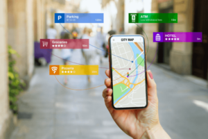 A smartphone using a navigation application for precise location tracking