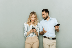 Couple using smartphone