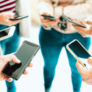 Friends Group Sharing Content on Smartphone
