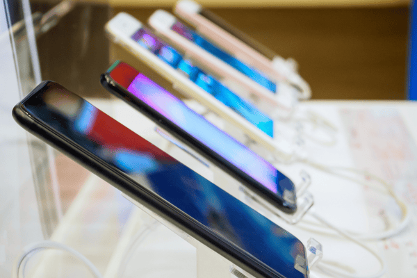 mobile smartphone in electronic store
