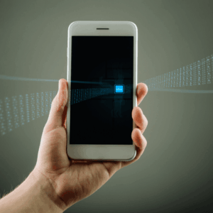 Man using a phone with embedded SIM card