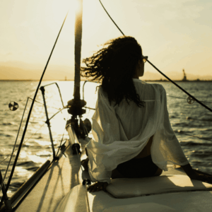 Woman sitting on a boat
