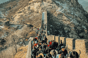 Tourists Walking on the Great Wall of China