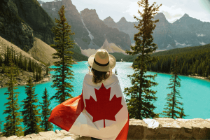 Woman Draped In A Flag Of Canada