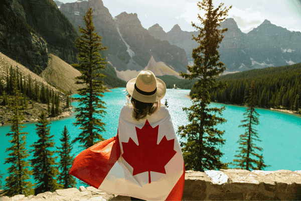 Woman Draped In A Flag Of Canada
