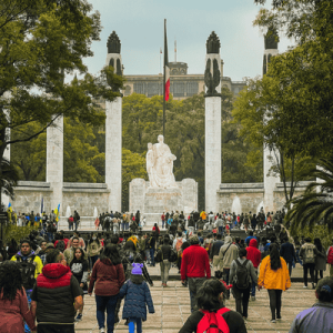 People Walking Next to the Monument of the Niños Heroes at the Chapultepec Park Entrance in Mexico City, Mexico