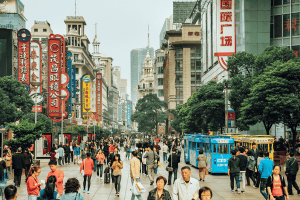 busy Shoppping Street in Shanghai, China