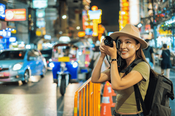 Asian woman travel Bangkok, Thailand, Chinatown street market(Yaowarat)