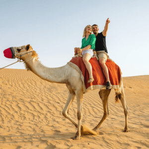 Caucasian Couple Camel Riding In Dubai