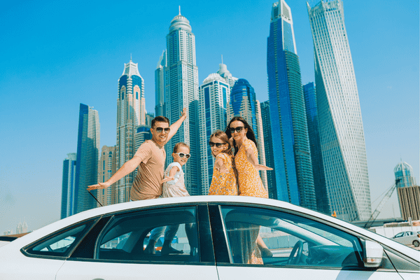 Family Posing Against Dubai Marina