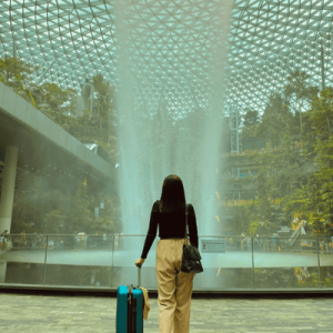 Traveler at Jewel Changi Airport Waterfall