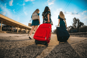 Girls Traveling by Train