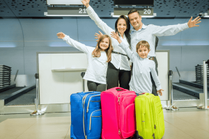 Happy family traveling