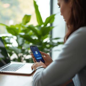 a digital nomad using mobile phone with eSIM activated