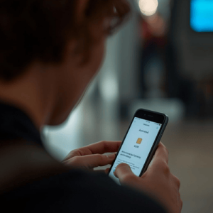 a traveler using smartphone with eSIM activated