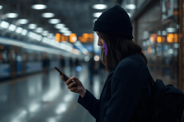a traveler just arrived holding a mobile phone