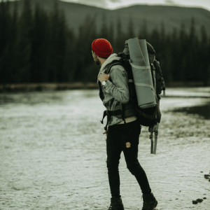 traveler walking on lake