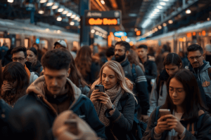 A group of traveler using smartphone