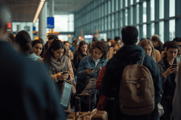 A group of traveler using smartphone