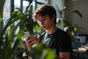 a digital nomad using mobile phone