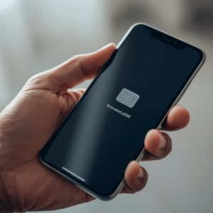 a hand with smartphone with eSIM activated