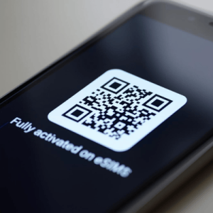 a smartphone with eSIM QR code activated