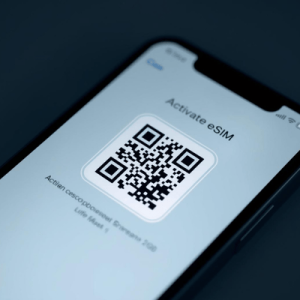 a smartphone with eSIM QR code activated