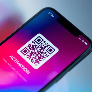 a smartphone with eSIM activated QR code