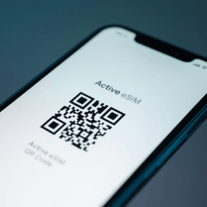 a smartphone with eSIM activated QR code