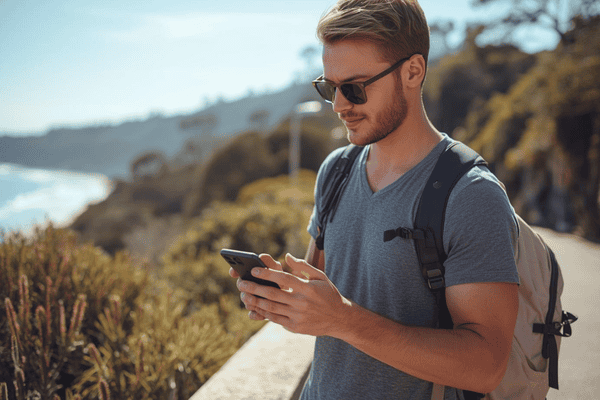 a tourist roaming around Australia using smartphone