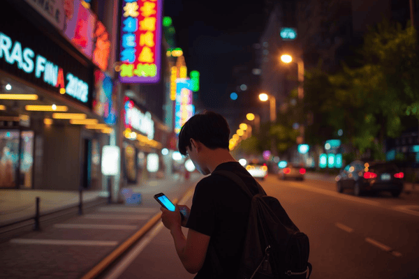 a tourist traveling in Singapore using a smartphone