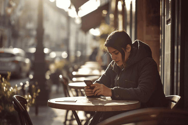 a traveler sitting on cafe using a smartphone
