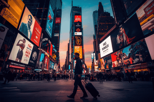 a traveler strolling a famous spot at New York