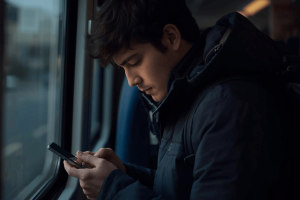 a traveler using a smartphone