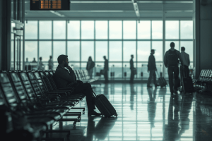 a traveler waiting for trip on airport