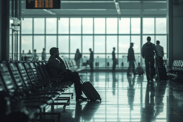 a traveler waiting for trip on airport