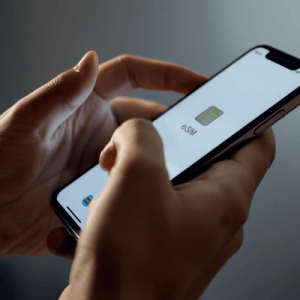 a hand using a smartphone with eSIM activated