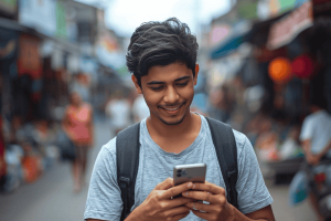 a tourist traveling in Philippines, using a smartphone