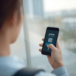 a traveler using a smartphone with eSIM QR activated