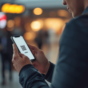 a traveler using a smartphone with eSIM QR activated